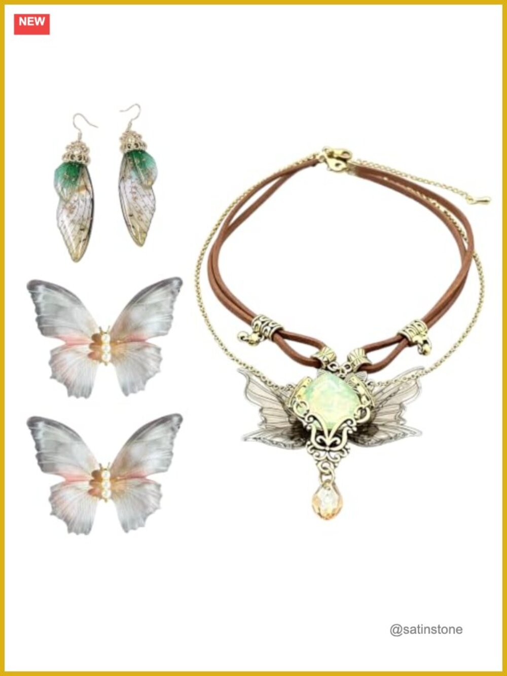 Layered Leather Necklace Plastic Earrings Hair Clips Fairy Set